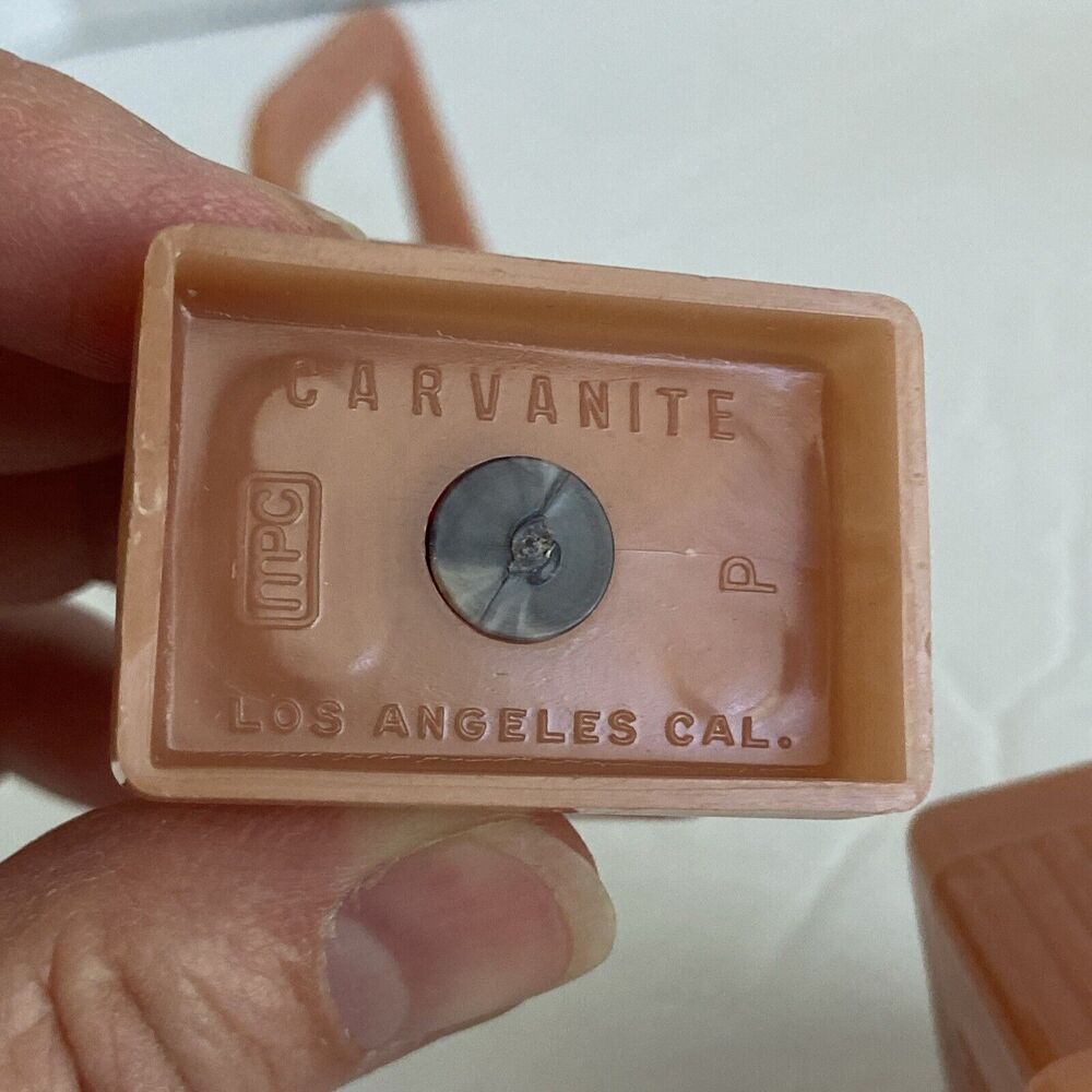 Vintage Art Deco Carvanite 3 Pc Salt Pepper Shaker Set Dusty Rose Box - Picture 9 of 16
